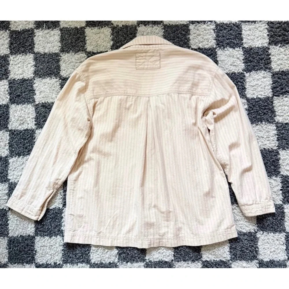 Free People We The Free Off Duty Striped Shirt Jacket OB2138630 Peach XS